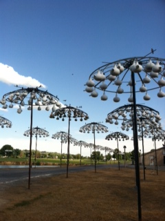 Only some of Jerral Johnson's gourd racks in Rainsville, Alabama 2013