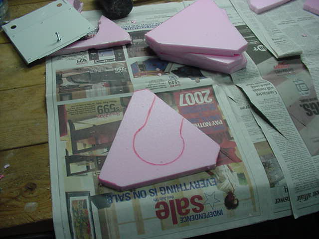 Here is the foam cut to the floor outline with a nest bowl and pathway traced on